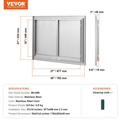 BBQ Access Door 30W x 21H Inch Double Outdoor Kitchen Door Stainless Steel