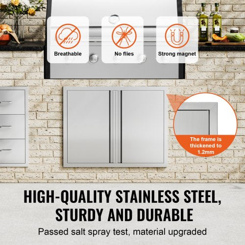 BBQ Access Door 31W x 24H Inch Double Outdoor Kitchen Door Stainless Steel