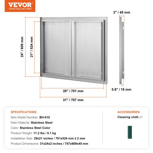 BBQ Access Door 31W x 24H Inch Double Outdoor Kitchen Door Stainless Steel