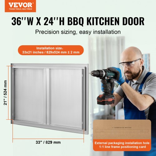 BBQ Access Door 36W x 24H Inch Double Outdoor Kitchen Door Stainless Steel