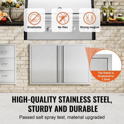 BBQ Access Door 36W x 24H Inch Double Outdoor Kitchen Door Stainless Steel