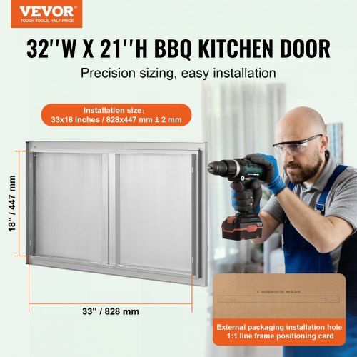 BBQ Access Door 36W x 21H Inch Double Outdoor Kitchen Door Stainless Steel