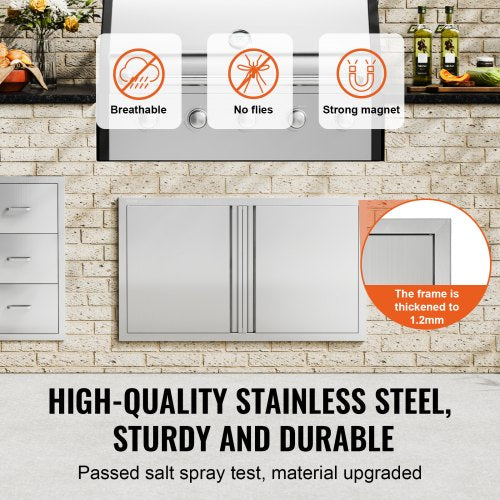 BBQ Access Door 36W x 21H Inch Double Outdoor Kitchen Door Stainless Steel