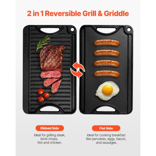 Reversible GrillGriddle 14x85 inch PreSeasoned Cast Iron Griddle