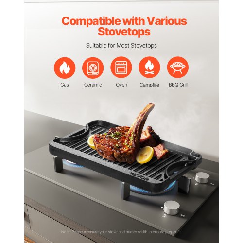 Reversible GrillGriddle 14x85 inch PreSeasoned Cast Iron Griddle