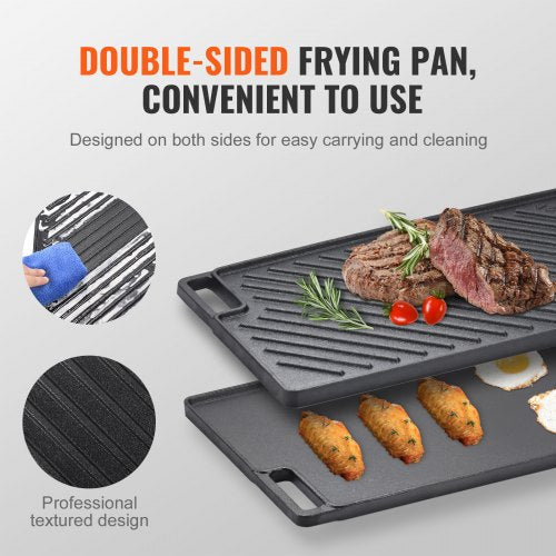 Reversible GrillGriddle 97x167 PreSeasoned Cast Iron Griddle