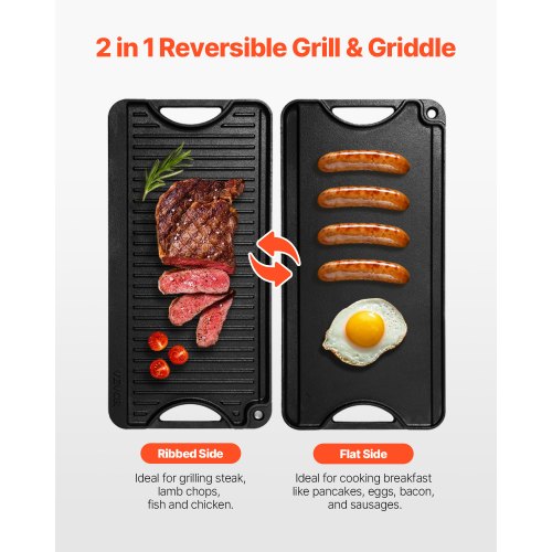 Reversible GrillGriddle 20x10 inch PreSeasoned Cast Iron Griddle