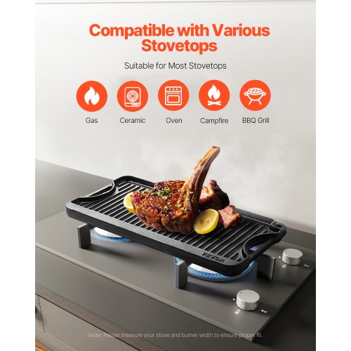 Reversible GrillGriddle 20x10 inch PreSeasoned Cast Iron Griddle