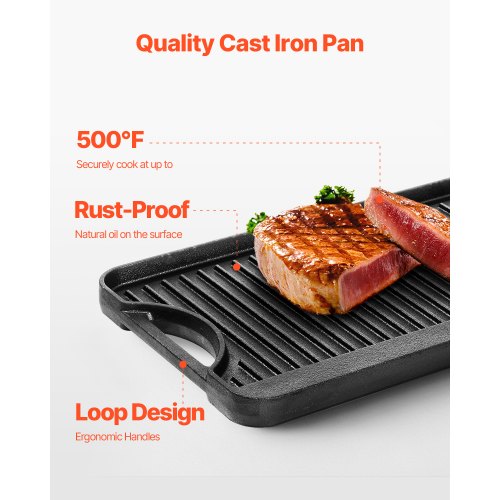 Reversible GrillGriddle 20x10 inch PreSeasoned Cast Iron Griddle