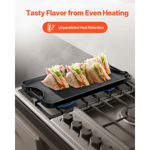 Reversible GrillGriddle 20x10 inch PreSeasoned Cast Iron Griddle