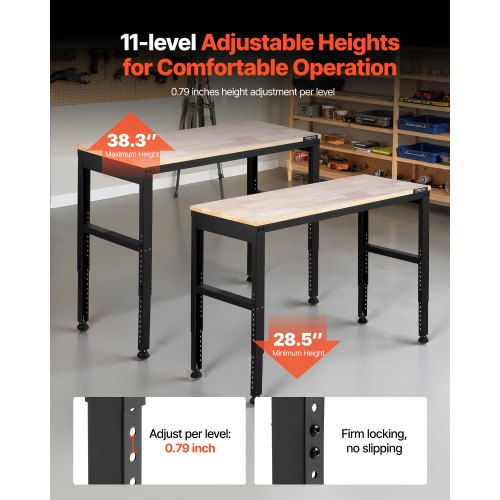 Adjustable Workbench 2000 lbs Capacity 48 x 20inch Heavy Duty Work Bench