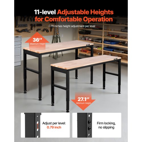 Adjustable Workbench 2000 lbs Capacity 61 x 20inch Heavy Duty Work Bench