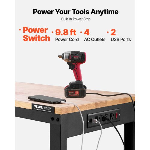 Adjustable Workbench 2000 lbs Capacity 61 x 20inch Heavy Duty Work Bench