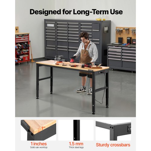 Adjustable Workbench 2000 lbs Capacity 61 x 20inch Heavy Duty Work Bench