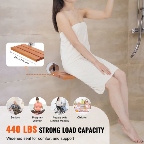 Folding Teak Shower Seat 201 x 132 Unfolded Wall Mounted Fold Up Shower Bench