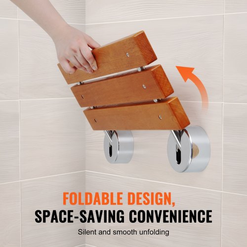 Folding Teak Shower Seat 201 x 132 Unfolded Wall Mounted Fold Up Shower Bench