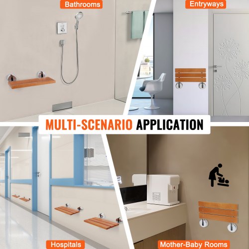 Folding Teak Shower Seat 201 x 132 Unfolded Wall Mounted Fold Up Shower Bench