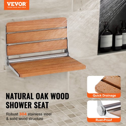 Folding Oak Shower Seat 161 x 134 Unfolded Wall Mounted Fold Up Shower