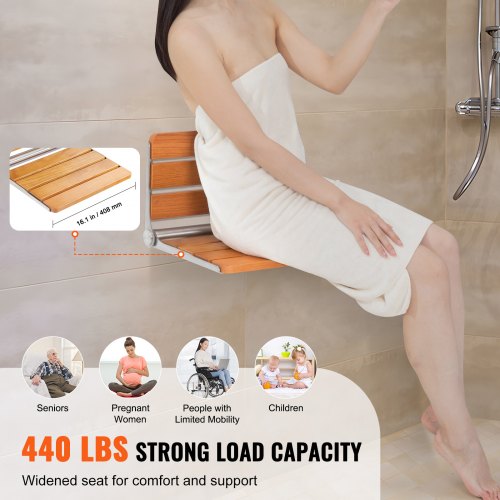 Folding Oak Shower Seat 161 x 134 Unfolded Wall Mounted Fold Up Shower