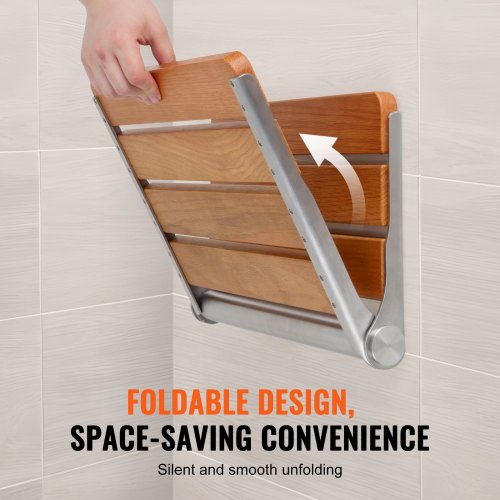 Folding Oak Shower Seat 161 x 134 Unfolded Wall Mounted Fold Up Shower
