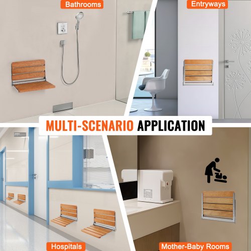 Folding Oak Shower Seat 161 x 134 Unfolded Wall Mounted Fold Up Shower