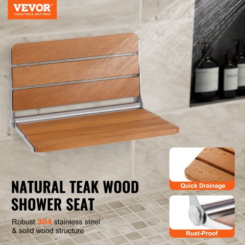 Folding Teak Shower Seat 209 x 16 Unfolded Wall Mounted Fold Up Shower