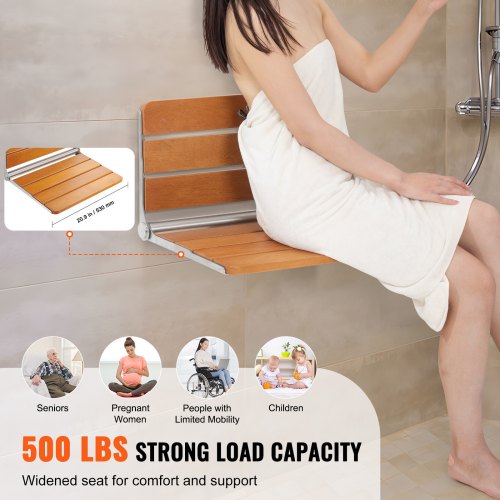 Folding Teak Shower Seat 209 x 16 Unfolded Wall Mounted Fold Up Shower