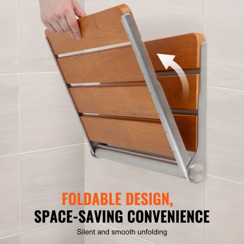 Folding Teak Shower Seat 209 x 16 Unfolded Wall Mounted Fold Up Shower