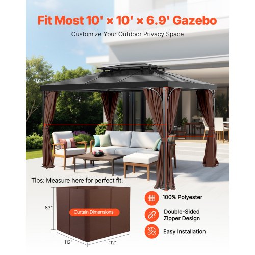 Gazebo Curtains Outdoor Fit Most 10 x 10 x 69 Gazebos 4Panel Sidewall