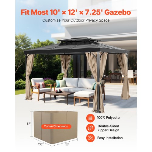 Gazebo Curtains Outdoor 12 x 10 x 73 Gazebos 4Panel Sidewall Gazebo