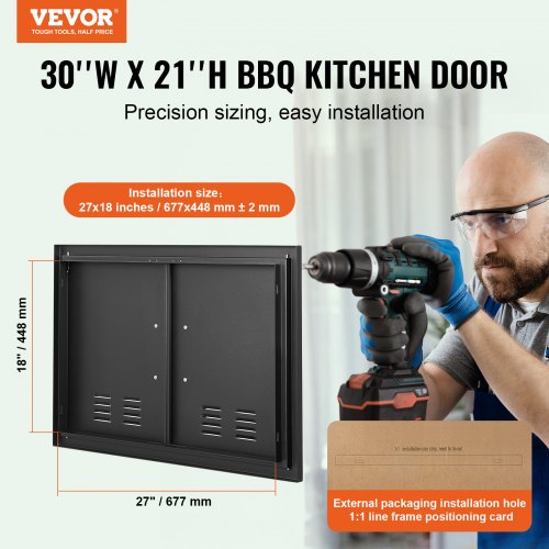 BBQ Access Door 30W x 21H Inch Double Outdoor Kitchen Door Cold Plate