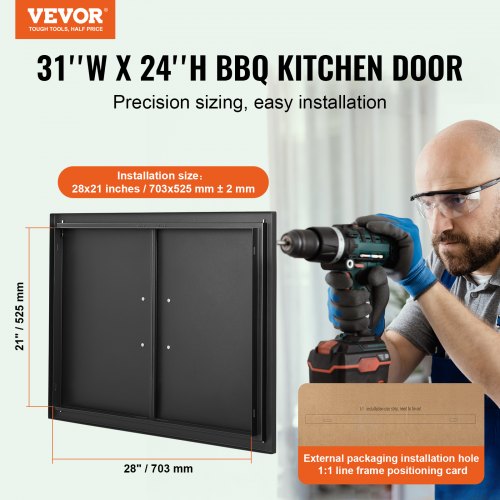 BBQ Access Door 31W x 24H Inch Double Outdoor Kitchen Door Cold Plate