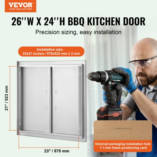 BBQ Access Door 26W x 24H Inch Double Outdoor Kitchen Door Stainless Steel