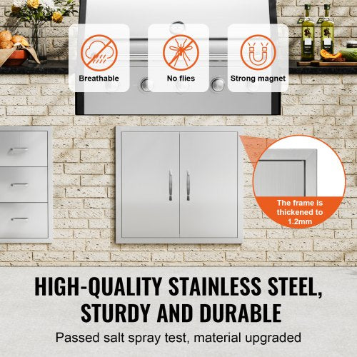 BBQ Access Door 26W x 24H Inch Double Outdoor Kitchen Door Stainless Steel