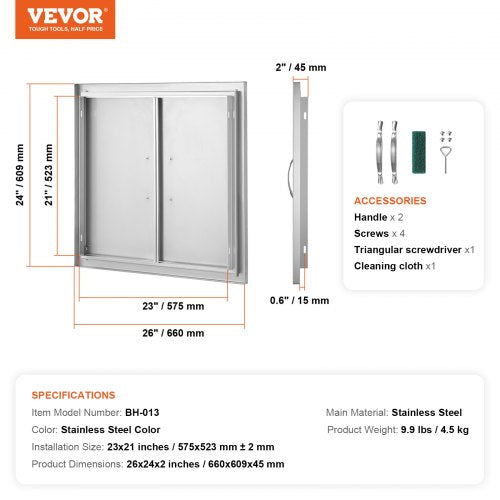 BBQ Access Door 26W x 24H Inch Double Outdoor Kitchen Door Stainless Steel