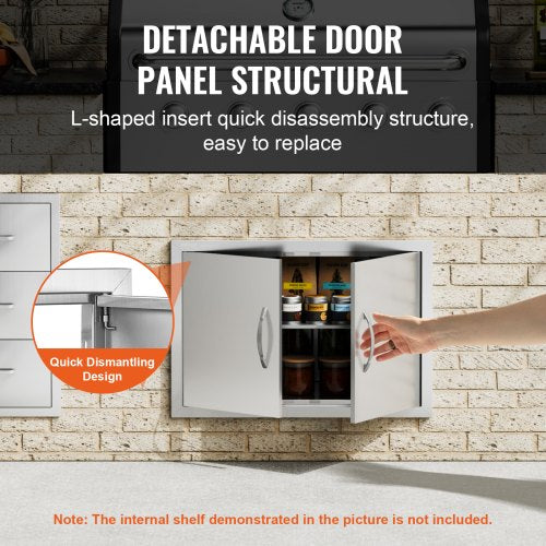 BBQ Access Door 28W x 19H Inch Double Outdoor Kitchen Door Stainless Steel