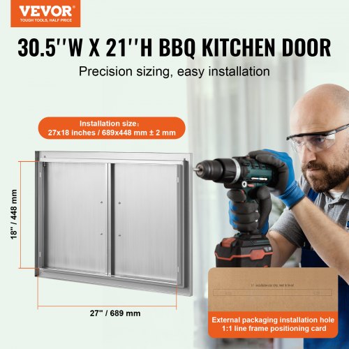 BBQ Access Door 30W x 21H Inch Double Outdoor Kitchen Door Stainless Steel
