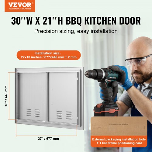 BBQ Access Door 30W x 21H Inch Double Outdoor Kitchen Door Stainless Steel