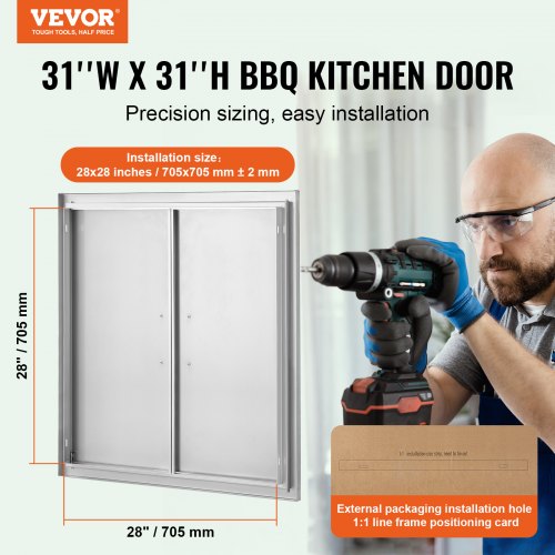 BBQ Access Door 31W x 31H Inch Double Outdoor Kitchen Door Stainless Steel