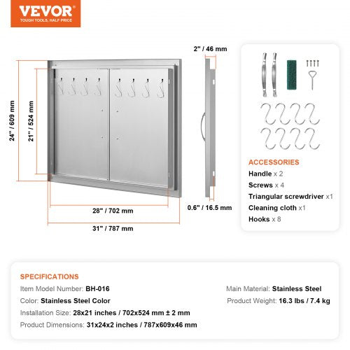 BBQ Access Door 31W x 24H Inch Double Outdoor Kitchen Door Stainless Steel