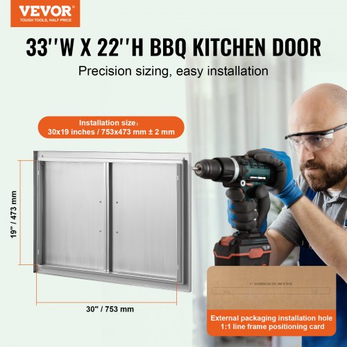 BBQ Access Door 33W x 22H Inch Double Outdoor Kitchen Door Stainless Steel