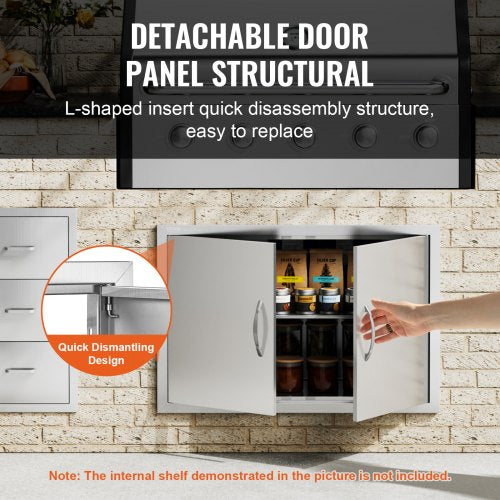 BBQ Access Door 33W x 22H Inch Double Outdoor Kitchen Door Stainless Steel