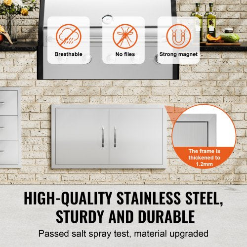 BBQ Access Door 34W x 19H Inch Double Outdoor Kitchen Door Stainless Steel
