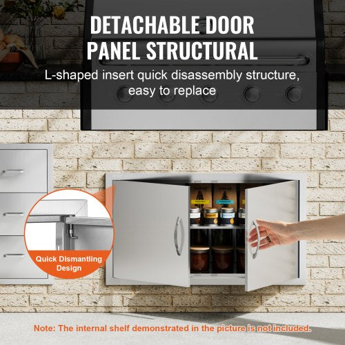 BBQ Access Door 34W x 19H Inch Double Outdoor Kitchen Door Stainless Steel