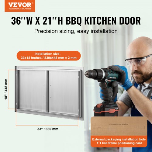 BBQ Access Door 36W x 21H Inch Double Outdoor Kitchen Door Stainless Steel