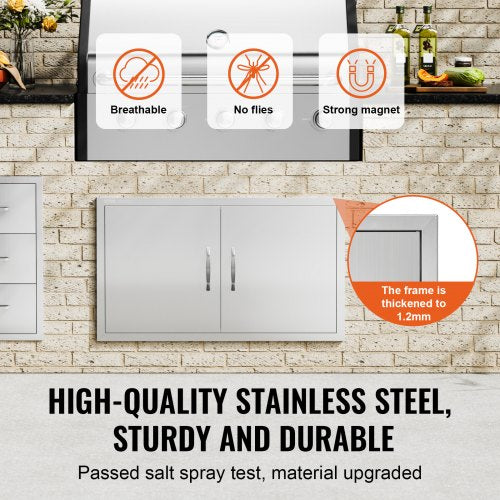 BBQ Access Door 36W x 21H Inch Double Outdoor Kitchen Door Stainless Steel