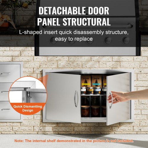 BBQ Access Door 36W x 21H Inch Double Outdoor Kitchen Door Stainless Steel