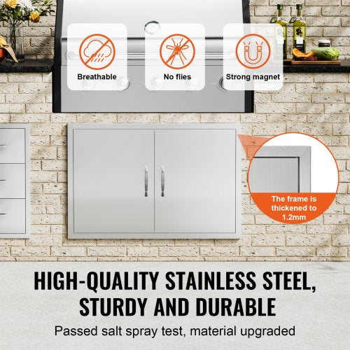BBQ Access Door 36W x 24H Inch Double Outdoor Kitchen Door Stainless Steel