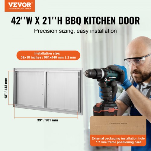 BBQ Access Door 42W x 21H Inch Double Outdoor Kitchen Door Stainless Steel