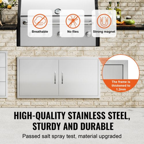 BBQ Access Door 42W x 21H Inch Double Outdoor Kitchen Door Stainless Steel
